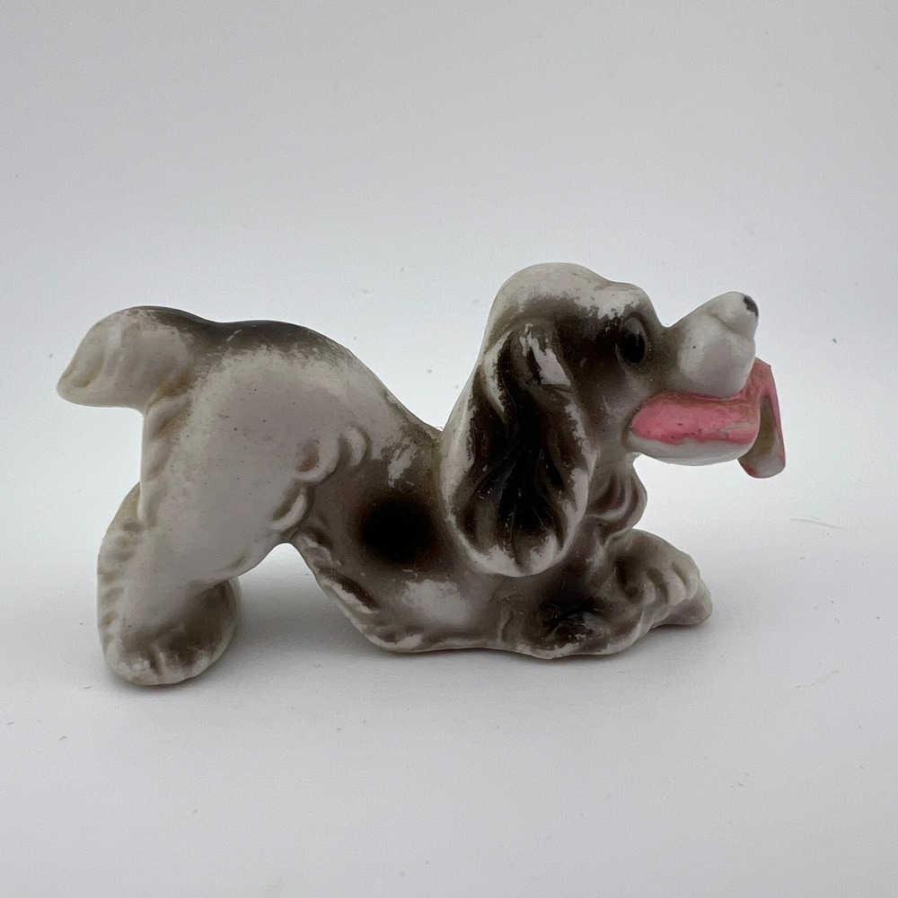 Vintage Mini Ceramic Dog Figurine With Pink High Heel Shoe 2" Cocker‎ Spaniel
